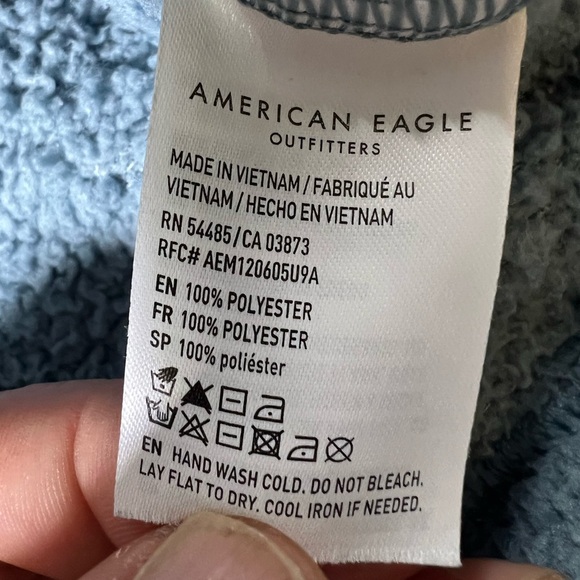 American Eagle Sweater Womens Size Small Blue Sherpa Fleece Hoodie Pullover - Picture 4 of 6